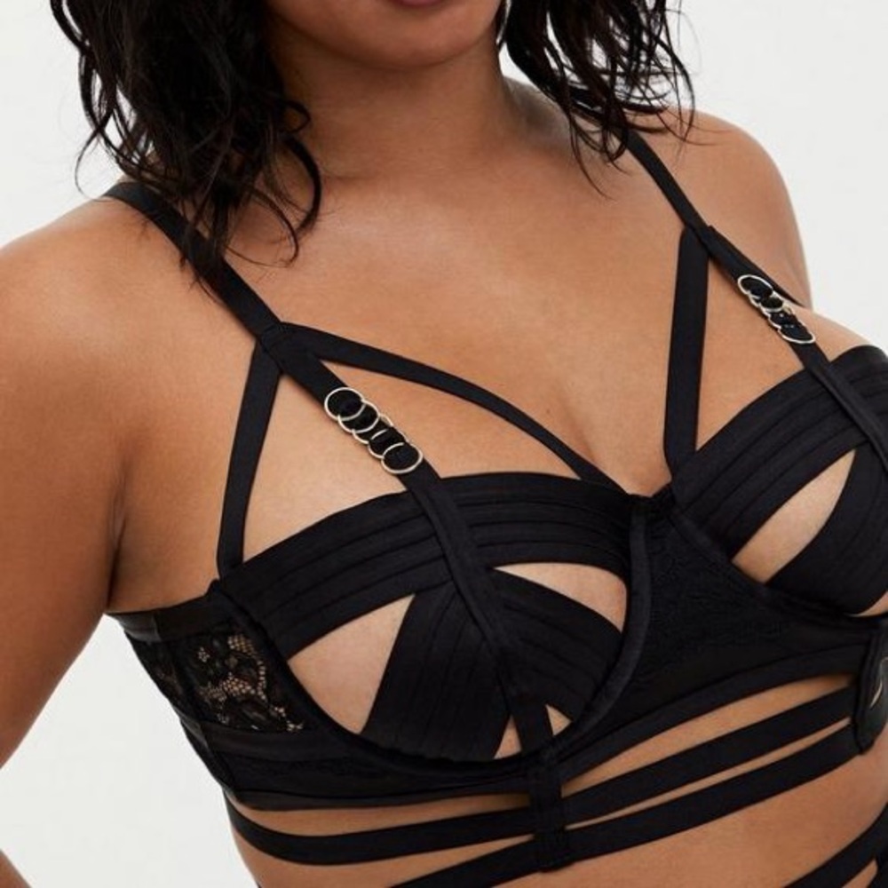 Simply Be Black Lace Cutout Cage Underwire Longline Bralette Sz 6 /6x - Picture 5 of 13
